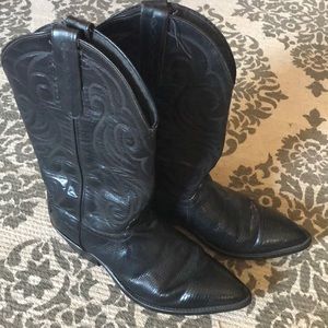Black leather cowboy boots